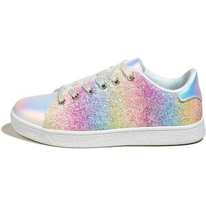 LUCKY STEP Rainbow LaceUp Sneakers Sparkly Fashion Shoes for Women